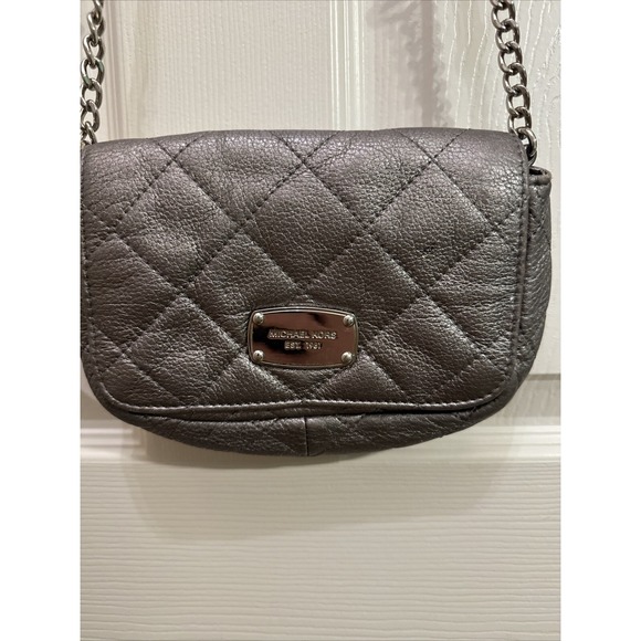 Michael Kors Mini Crossbody Bag Quilted Leather Metallic Silver - Picture 2 of 7